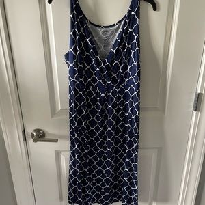 Navy and white faux wrap dress